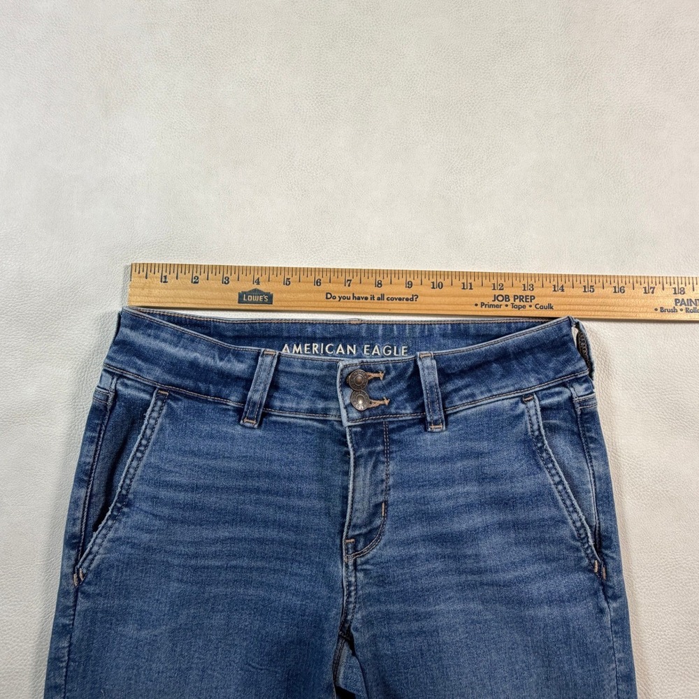 American Eagle Size 6 Super Low Rise Flare Jeans Medium Wash Next Level Stretch - Picture 5 of 11